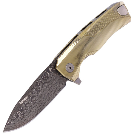 LionSteel ROK Knife Gold Titanium, Chad Nichols Scrambled Damascus (ROK DD GL)