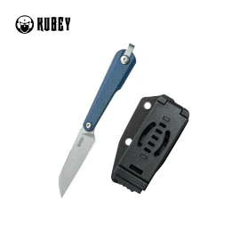 Kubey YAG WH Knife Blue Micarta, Beadblasted 14C28N by Ostap Hel (KU450B)