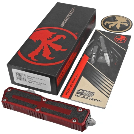 Nóż automatyczny OTF Microtech Scarab II Gen III D/E Merlot Aluminium, Apocalyptic M390MK by Tony Marfione (1280-10APMR)