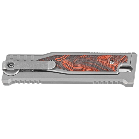 Reate Knife EXO-M OTF Gravity D/E Bead Blasted Titanium/Damascus Red-Black G10, Satin Elmax