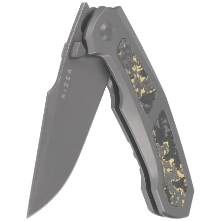 Nóż składany Kizer Feweed Gray Titanium / Toxic Storm Fat Carbon, Gray Stonewashed S90V by Vu Huynh Nam Anh (Ki3694A2)