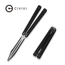 Butterfly Knife Trainer Black Aluminum, Black Stonewashed / Satin 9Cr18MoV (C25028-1)