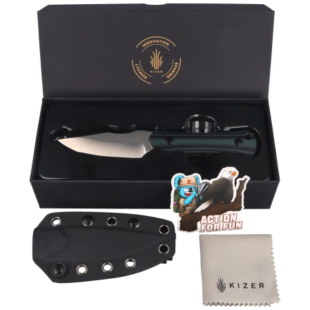 Nóż Kizer Bone Black-Green G10, Satin AEB-L by Maverick Customs (1122A3)