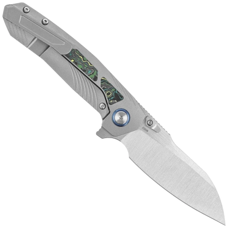 Nóż składany Remette RT-Kestrel Gray Titanium/Green Carbon Fiber, Manual Fine Grinding Satin CPMS35VN (RTPO-A)