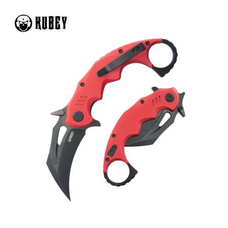 Kubey Mini Wrath Knife Red G10, Blackwashed 14C28N by MUZI Design (KU262H)