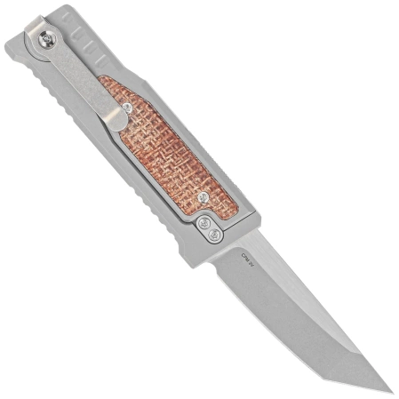 Nóż grawitacyjny Reate Mini EXO OTF Gravity T/E Bead Blasted Titanium/Burlap Micarta, Stonewashed CPM 3V