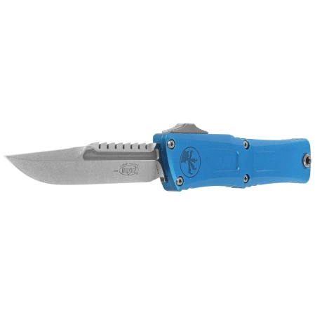 Microtech Combat Troodon Gen III Interceptor Signature OTF Knife Blue Aluminum, Stonewashed M390MK by Tony Marfione (1217-10BLS)