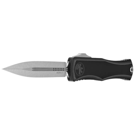 Microtech Hera II D/E Black Aluminum, Stonewashed M390MK by Tony and Sean Marfione OTF automatic knife (1702-10)