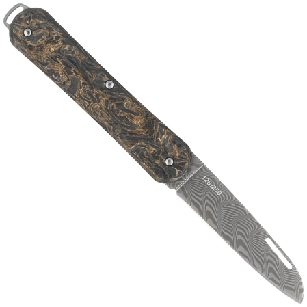 Fox Vulpis 130 LE No 128/250 Dark Matter Fat Carbon, Super Clean Damascus by Balbach Damast Pocket Knife (FX-VPDAM130 DMGO)