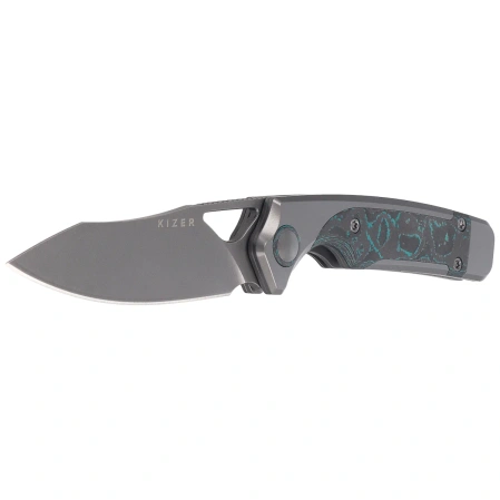 Kizer Ara Knife Gray Titanium / Brittany Blue Camo Carbon, Gray Stonewashed S45VN Jonathan Styles & Paul Munko (Ki3729A2)