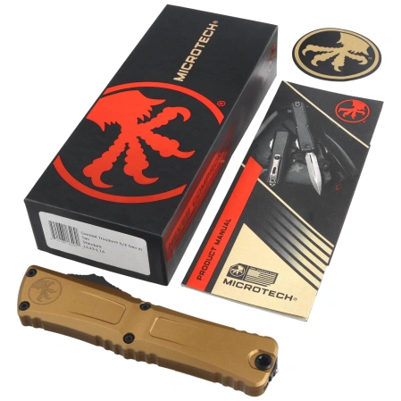 Microtech Combat Troodon Gen III S/E OTF Knife Tan Aluminum, Black M390MK by Tony Marfione (1143-1TA)