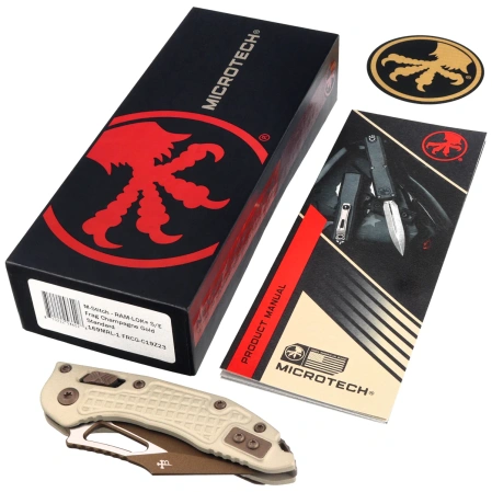 Microtech M-Stitch Ram-Lok S/E Knife Champagne Gold Frag Aluminium, Champagne Gold M390MK by Borka Blades and Tony Marfione (169MRL-1FRCG-C19Z23)