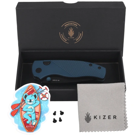 Nóż składany Kizer Glaux Ink Blue Aluminium, Black PVD / Stonewashed 14C28N (V3801A3)
