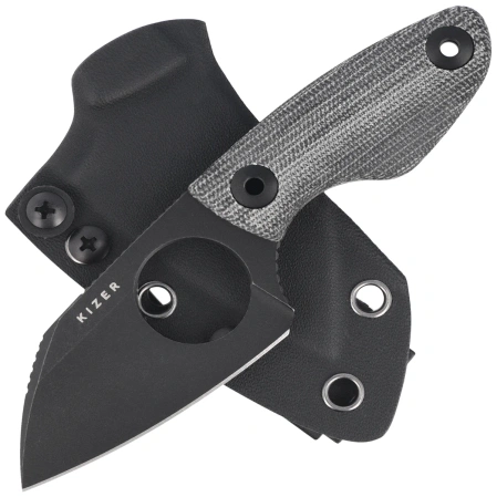 Kizer Nightjar Knife Black Norplex UltreX Micarta, Black PVD / Stonewashed AUS-10 by Vincent Rizzo (1114A1)
