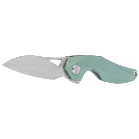 Bestech The Reticulan Neck Knife Green Titanium, Damascus by Elijah Isham (BT1810I)