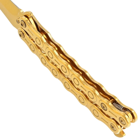 Third Decor Habitat Balisong Chain Gold Titanium Stainless Steel, Gold Titanium 420 Butterfly Knife (K2819D)