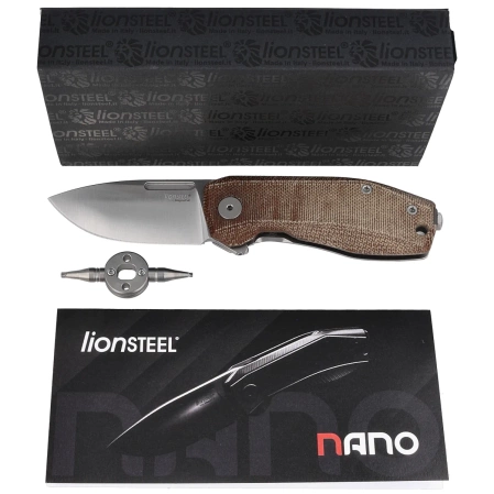 LionSteel Nano Knife Natural Canvas Micarta, Satin MagnaCut (NA01 CVN)