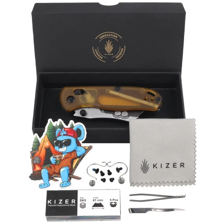 Nóż składany Kizer Uti Bear 1 Yellow PEI, Blasted SK5 / 50Cr15MoV by Azo (V3619JA4)