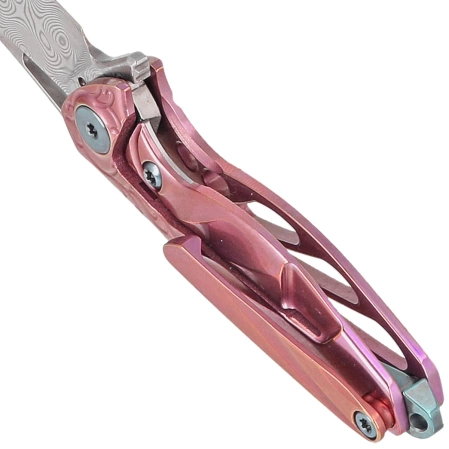Rike Knife Mini Hummingbird Pink Titanium, Rose Damascus by Richard Wu (RK-MINI-PI)
