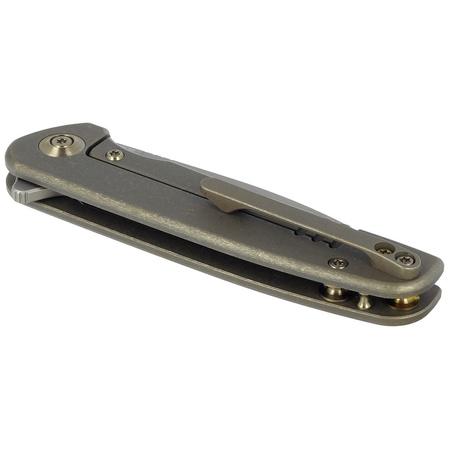 WE Knife Shakan LE No 060/310 Golden Satin Polished Patterned Titanium, Silver Bead Blasted CPM 20CV (WE20052C-2)