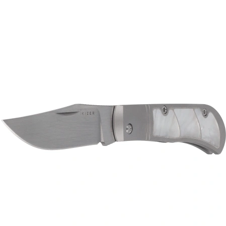 Kizer Trestle Knife Silver Titanium / Mother of Pearl, Hand Brushed S45VN by Azo (Ki3761A3)