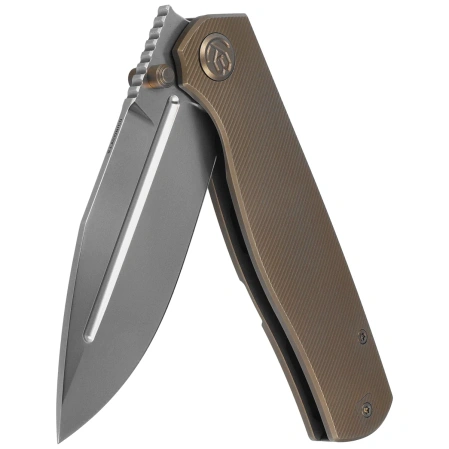 Kubey KB Knives Albatross Bronze Titanium, Silver Beadblasted M390 by Ray Laconico (KB471C)