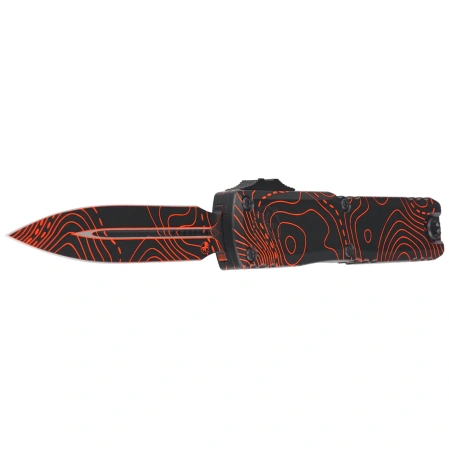 Microtech Ultratech Gen IV D/E Signature OTF Knife Topographic Black-Orange Camo Smooth Aluminum, Topographic Black-Orange Camo M390MK by Tony Marfione (11224-1TPBKORCS)