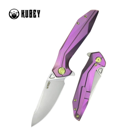 Kubey Nova Frame Lock Knife Purple Titanium, Beadblasted 14C28N (KB235D)