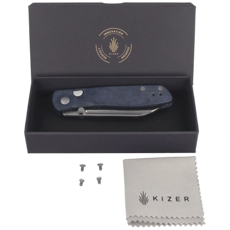 Kizer Renissance Knife Blue Richlite, Satin N690 by Caleb Waldman (V3698A3)