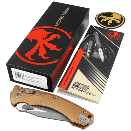 Microtech Amphibian Ram-Lok S/E Knife Brown Fluted Aluminum, Apocalyptic M390MK by Tony Marfione (137RL-10APFLBN)