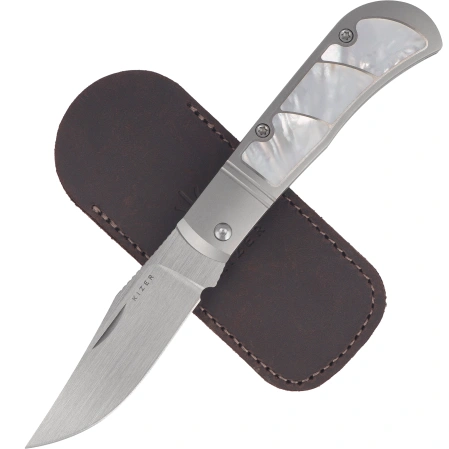 Kizer Trestle Knife Silver Titanium / Mother of Pearl, Hand Brushed S45VN by Azo (Ki3761A3)