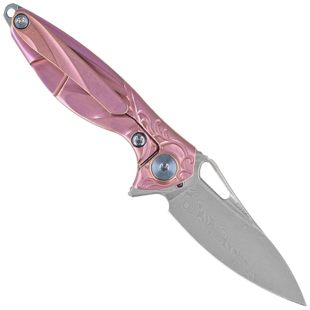 Rike Knife Mini Hummingbird Pink Titanium, Rose Damascus by Richard Wu (RK-MINI-PI)
