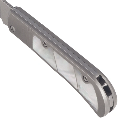 Kizer Trestle Knife Silver Titanium / Mother of Pearl, Hand Brushed S45VN by Azo (Ki3761A3)