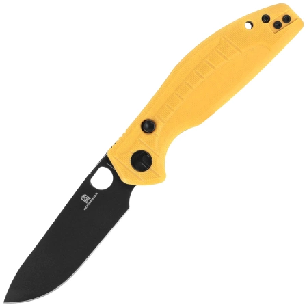 Bestechman Angry Owl Knife Yellow G10, Black PVD D2 by Keanu Alfaro (BMK12A-2)