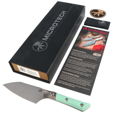 Nóż kuchenny Microtech Santoku 4.2'' Titanium Bolster/Caribbean Blue G10, Stonewashed M390MK (3300B-10CA)