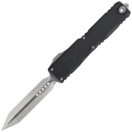 Microtech Ultratech Gen IV Spartan OTF Knife Black Topographic Deep Engraved Aluminum, Stonewashed M390MK by Tony Marfione (12234TP-10)