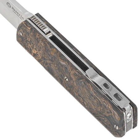 Maserin 410 Silver Black/Gold FatCarbon, Satin Elmax by Bruno Bruna Knife (410/G)