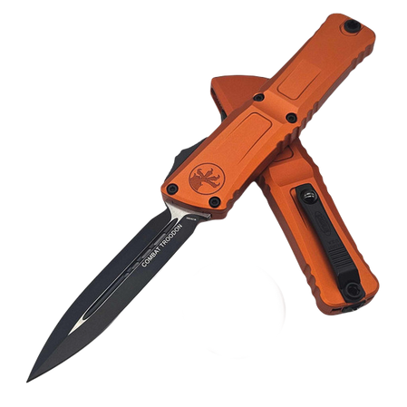 Microtech Combat Troodon D/E Gen III OTF Knife Orange Aluminum, Black M390MK by Tony Marfione (1142-1OR)