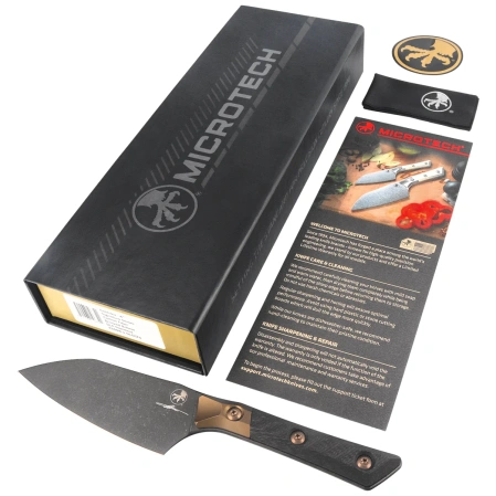Nóż kuchenny Microtech Santoku 4.2'' Signature Bronze Titanium Bolsters/Carbon Fiber, Black DLC M390MK (3300B-1DLCCFS)