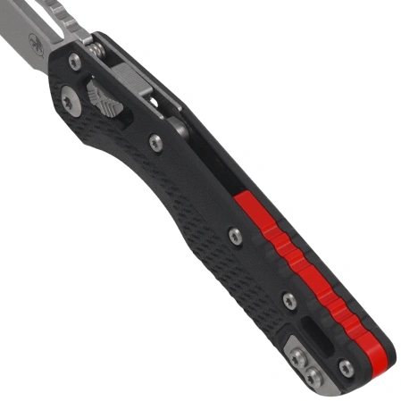 Microtech MSI S/E Knife Black Tri-Grip Polymer / Red Back Strap, Stonewashed M390MK by Tony Marfione (210T-10PMBK-A5)