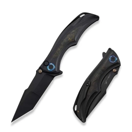 WeKnife Tighe Down Tanto Black Titanium/Black-Yellow Carbon Fiber, Black Stonewashed M390 by Brian Tighe (WE24054B-1)