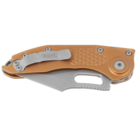 Microtech Stitch S/E-A Automatic Knives Tan Aluminum, Apocalyptic by Borka Blades and Tony Marfione (169-10APTA)