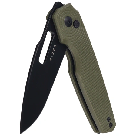 Kizer Dogfish Knife Green G10, Black Nitro-V by Caleb Waldman (V3640A2)
