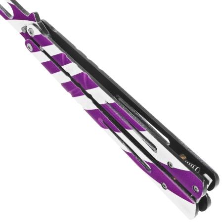 Third Decor Habitat Training Balisong Knife White-Purple Steel, White-Purple 420 (TH-K3104)