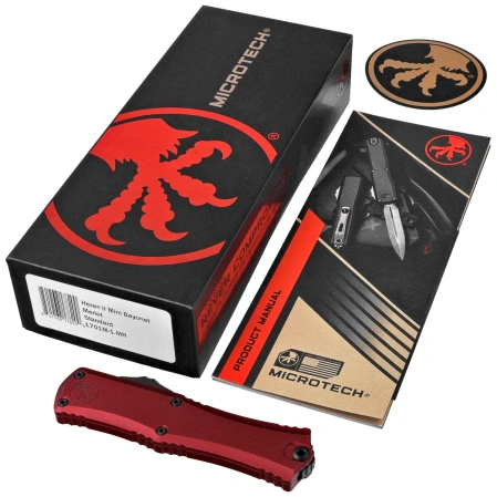 Nóż automatyczny OTF Microtech Hera II Mini Bayonet Merlot Aluminium, Black M390MK by Tony and Sean Marfione (1701M-1MR)