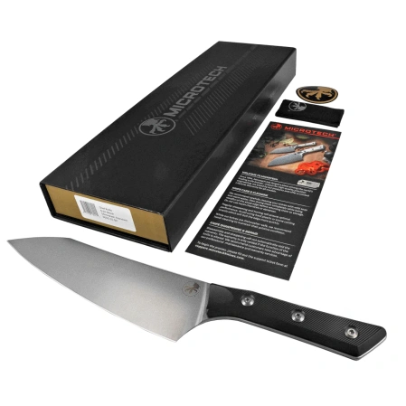 Microtech Chef 8'' Kitchen Knife Black G10, Stonewashed M390MK (3000-10BK)