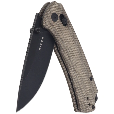 Nóż składany Kizer T1 CD Olive Green Norplex UltreX Micarta, Black Stonewashed Nitro-V by Uli Hennicke (V3490.2CA1)