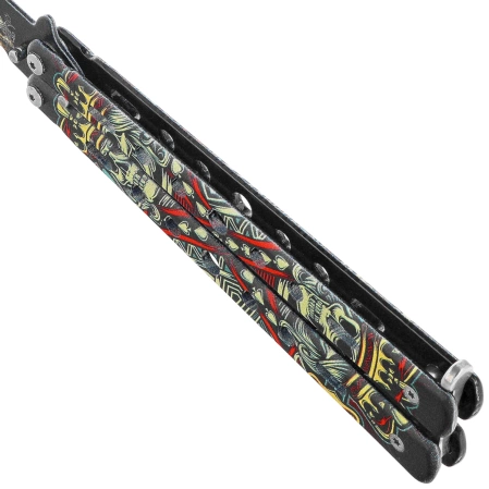 Nóż składany motylek Third Decor Habitat Balisong K3100 3D Poker Skull Print 420, Comb-Style Blade 420 (TH-K3100)