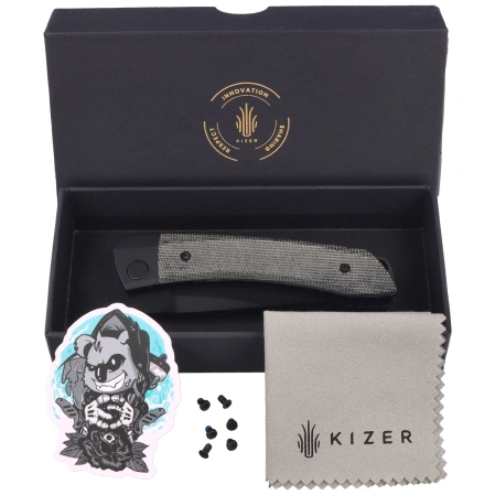 Kizer Mini MoMo Knife Black Aluminum / Black Micarta, Black PVD 154CM by Vladimir Legachev (V3663C2)