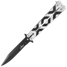Third Decor Habitat Balisong Knife Grey/Black Aluminum, Black 420 (12313)